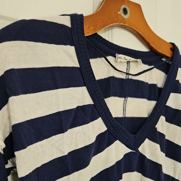 We The Free Navy and Cream Striped Long Sleeve Top 100% Cotton - Picture 3 of 5